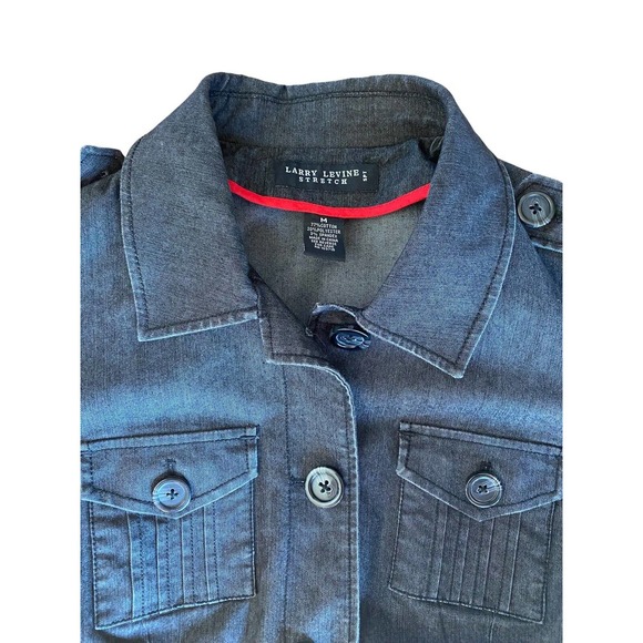 Women’s Larry Levine Size Medium Jacket Denim Cropped 3/4 Sleeves Blazer - Picture 8 of 11